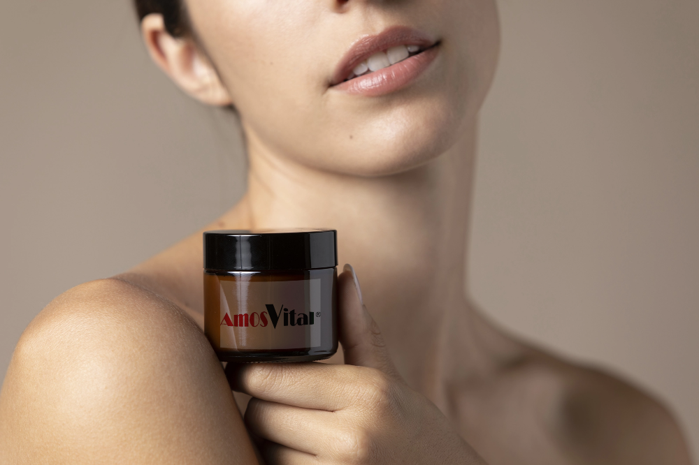 Cosmetic packaging mockup with woman